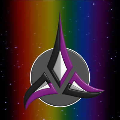 A Klingon emblem in asexual pride colours.